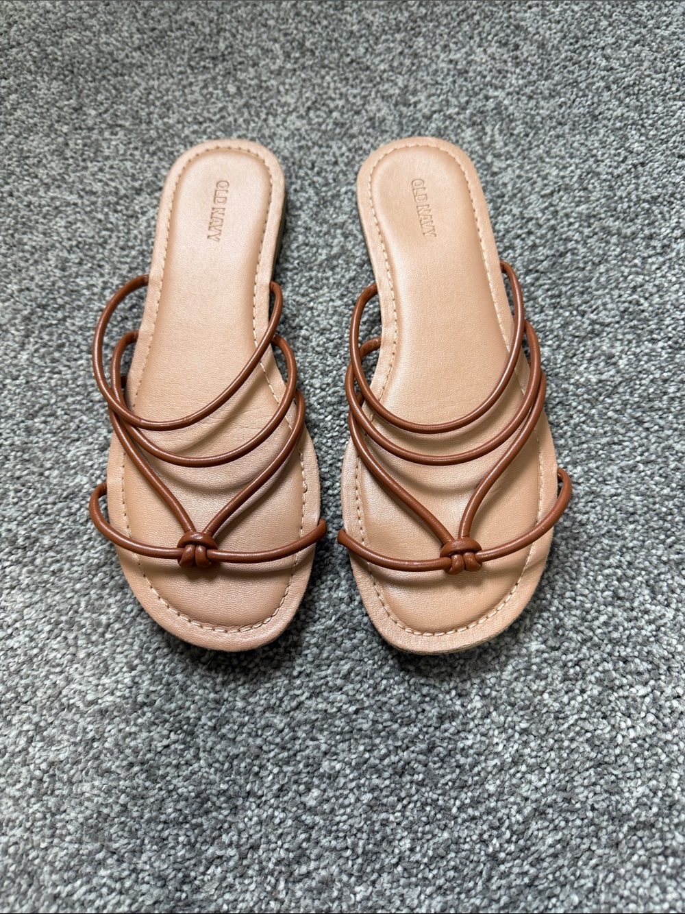 Old Navy Women's Tan and Brown Knotted Strappy Slide Sandals